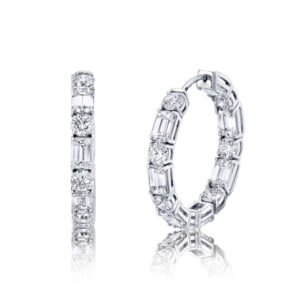 ROUND & EMERALD CUT ALTERNATING HOOPS
